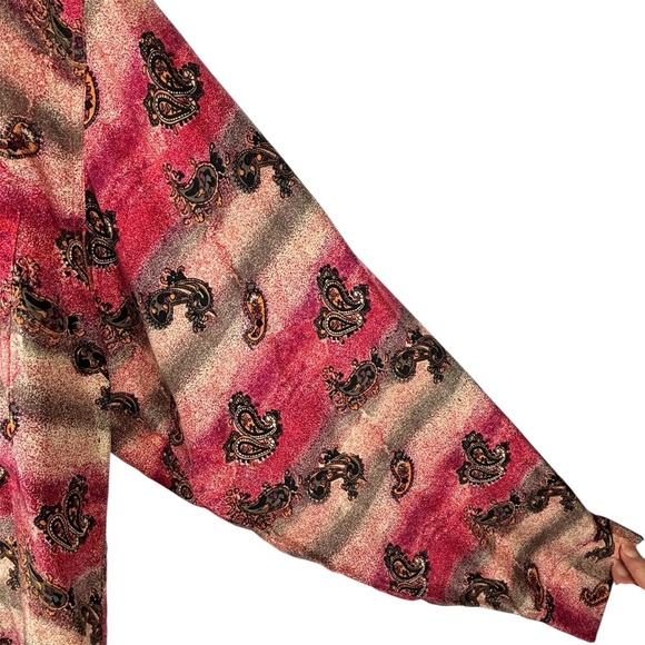 Vintage Revolution Silk Paisley print Shirt Button front Collared Red/beige L - Picture 3 of 9